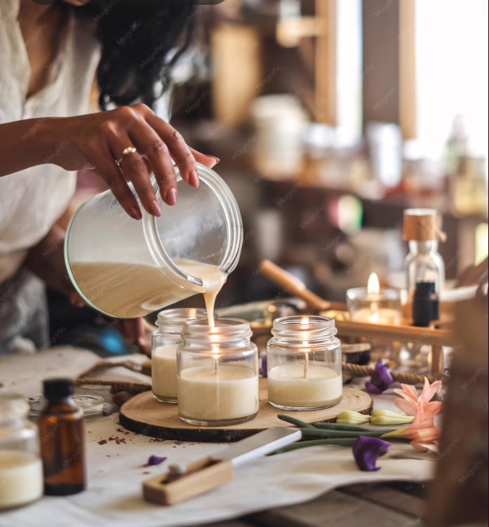 Handmade candle pouring